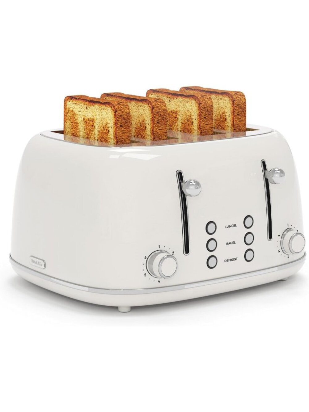 4 Slice White Retro Stainless with 6 Bread Shade Settings 1.5''Wide Slot Toaster
